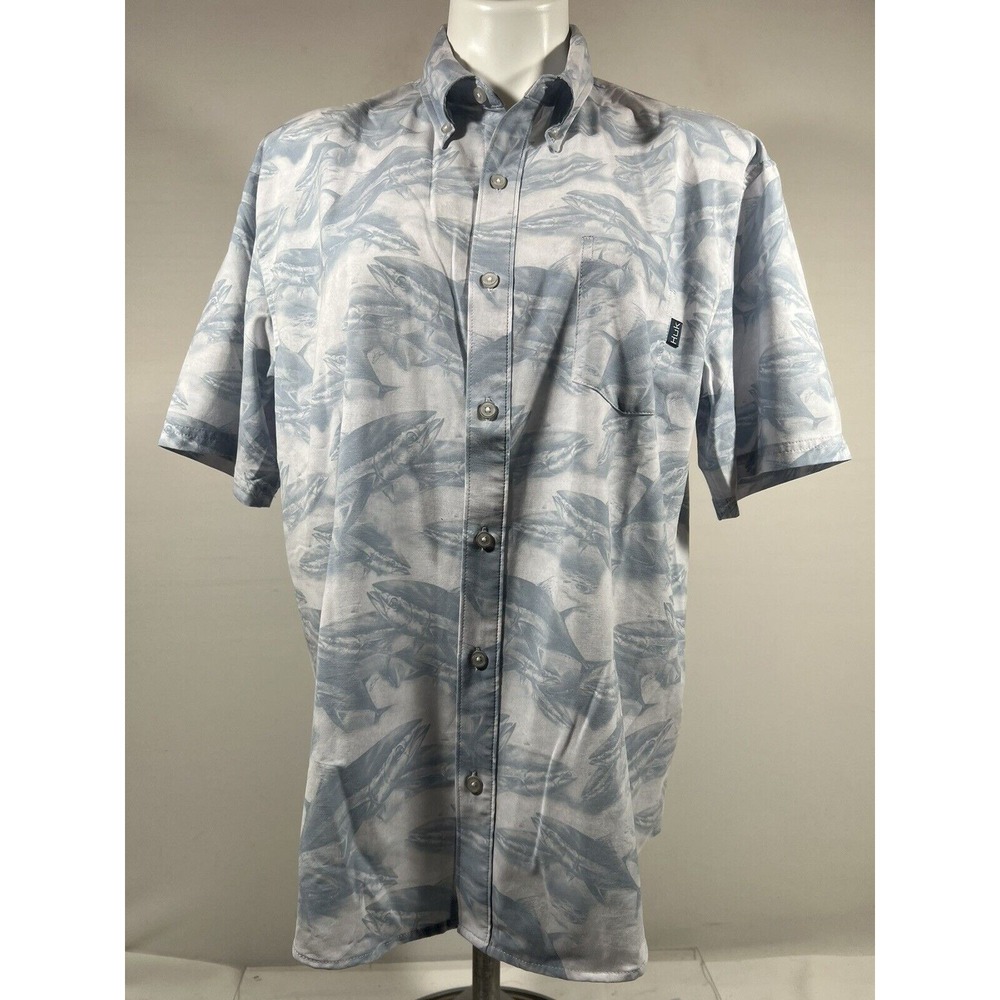 Huk Fishing Shirt Men Medium Blue Polyester Vented Coastal Gorpcore